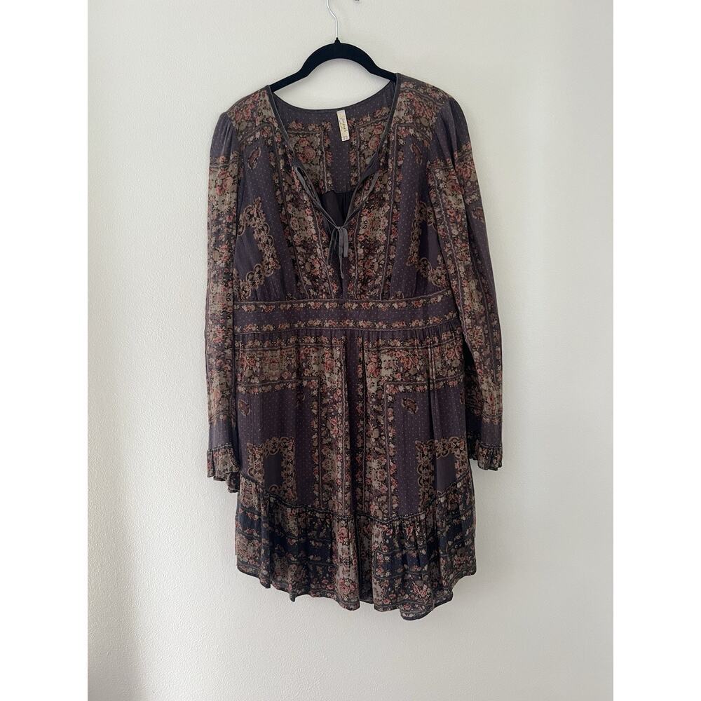 Free People Bridgette Dark Floral Mini Dress Velvet Size M Twee Dark Romantic - Picture 8 of 9